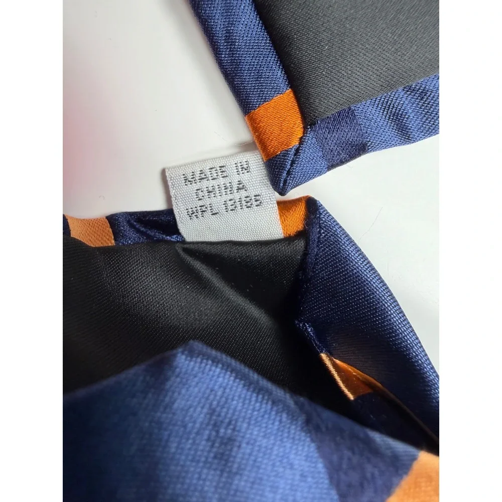 Corsini Sevenfold Collection Mens Silk Tie Navy Blue Orange Diagonal Stripe